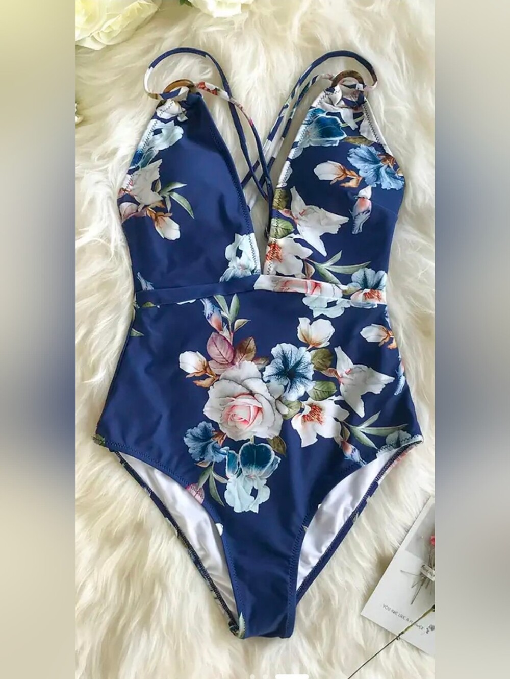 Cupshe blue Floral Strappy One-Piece. Large.
